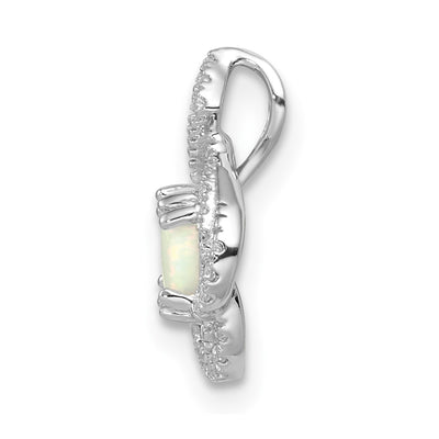 14K White Gold Polished Oval Opal & Diamond Vintage Chain Slide