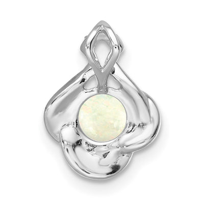 14K White Gold Polished Oval Opal & Diamond Vintage Chain Slide