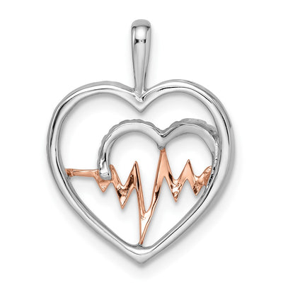 14K Two-tone White and Rose Heart w/Beat Diamond Pendant