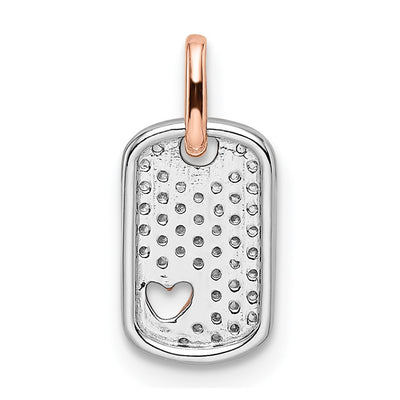14K Two-tone White and Rose Small Dog Tag w/Heart Diamond Pendant