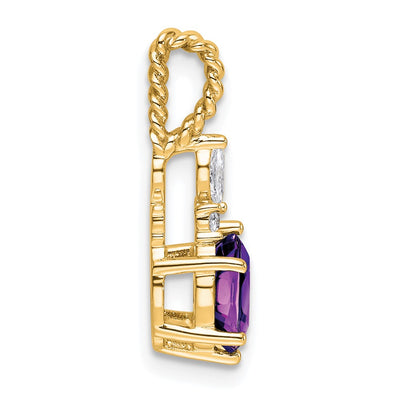 14K Polished Diamond and Amethyst Twisted Chain Slide