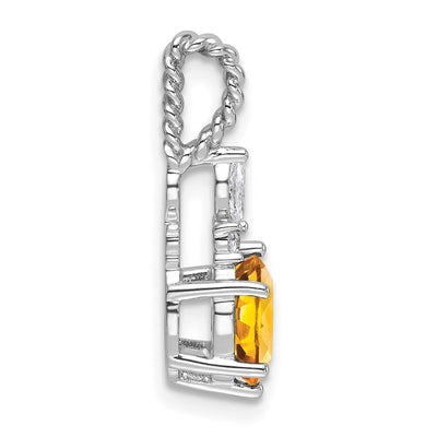 14K White Gold Polished Diamond and Citrine Twisted Chain Slide