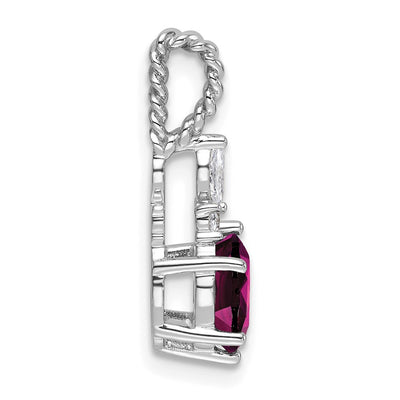 14K White Gold Polished Diamond and Rhodolite Garnet Twisted Chain Slide