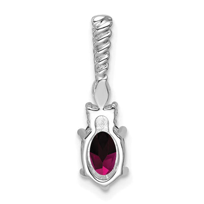 14K White Gold Polished Diamond and Rhodolite Garnet Twisted Chain Slide