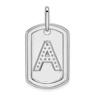 14K White Gold Diamond Initial A Dog Tag Charm