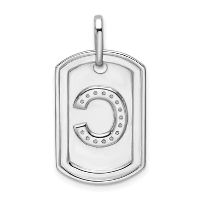 14K White Gold Diamond Initial C Dog Tag Charm