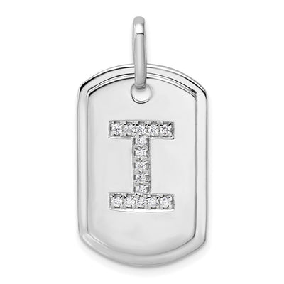 14K White Gold Diamond Initial I Dog Tag Charm
