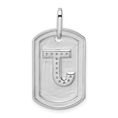 14K White Gold Diamond Initial J Dog Tag Charm