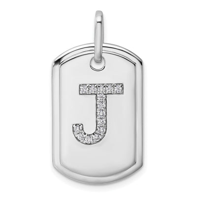 14K White Gold Diamond Initial J Dog Tag Charm