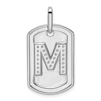 14K White Gold Diamond Gold Initial M Dog Tag Charm