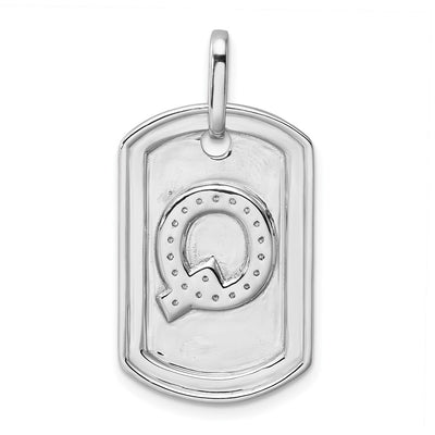 14K White Gold Diamond Initial Q Dog Tag Charm
