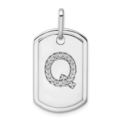 14K White Gold Diamond Initial Q Dog Tag Charm