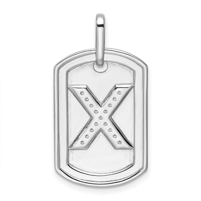 14K White Gold Diamond Initial X Dog Tag Charm
