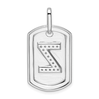 14K White Gold Diamond Initial Z Dog Tag Charm
