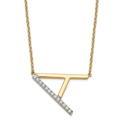 14K Sideways Diamond Initial A Necklace