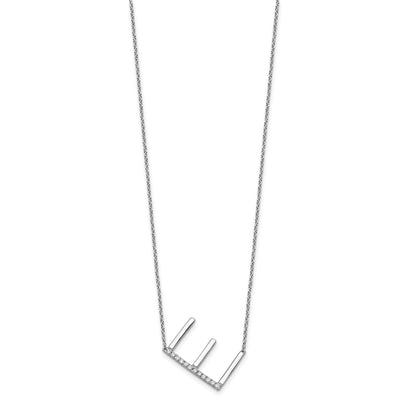 14K White Gold Sideways Diamond Initial E Necklace