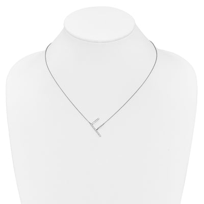 14K White Gold Sideways Diamond Initial F Necklace