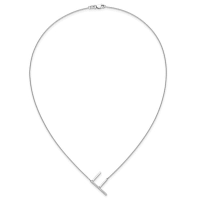 14K White Gold Sideways Diamond Initial F Necklace
