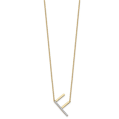14K Sideways Diamond Initial F Necklace