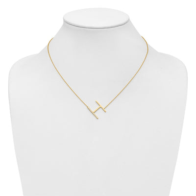 14K Sideways Diamond Initial H Necklace