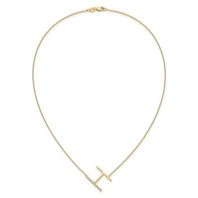 14K Sideways Diamond Initial H Necklace