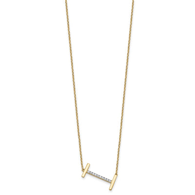 14K Sideways Diamond Initial I Necklace