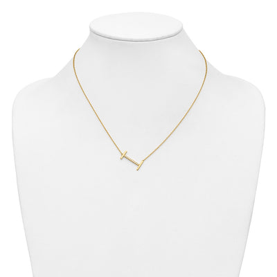 14K Sideways Diamond Initial I Necklace