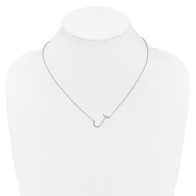 14K White Gold Sideways Diamond Initial J Necklace