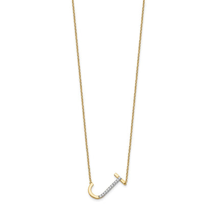 14K Sideways Diamond Initial J Necklace