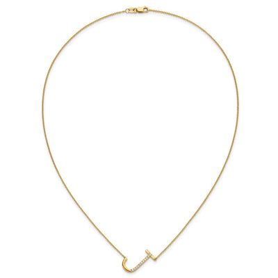 14K Sideways Diamond Initial J Necklace