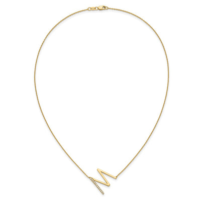 14K Sideways Diamond Initial M Necklace