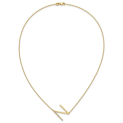 14K Sideways Diamond Initial N Necklace