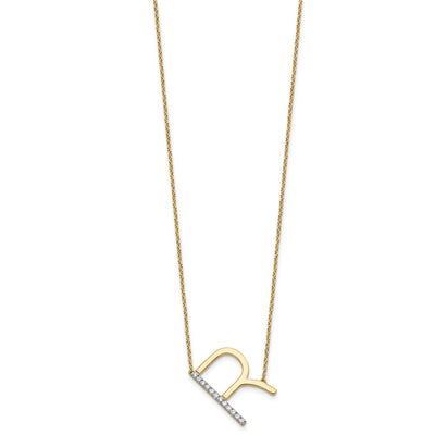 14K Sideways Diamond Initial R Necklace