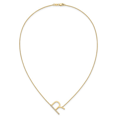 14K Sideways Diamond Initial R Necklace