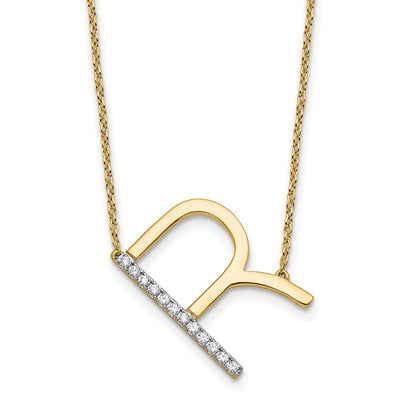 14K Sideways Diamond Initial R Necklace
