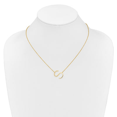 14K Sideways Diamond Initial S Necklace