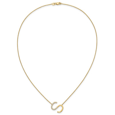14K Sideways Diamond Initial S Necklace