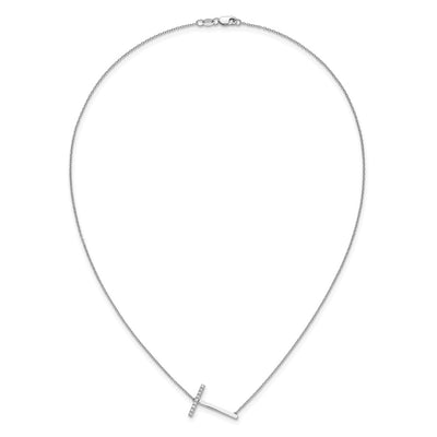 14K White Gold Sideways Diamond Initial T Necklace