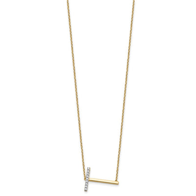 14K Sideways Diamond Initial T Necklace