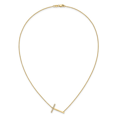 14K Sideways Diamond Initial T Necklace