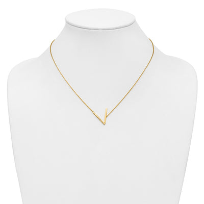 14K Sideways Diamond Initial V Necklace