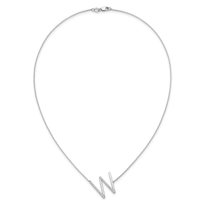 14K White Gold Sideways Diamond Initial W Necklace