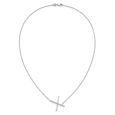 14K White Gold Sideways Diamond Initial X Necklace