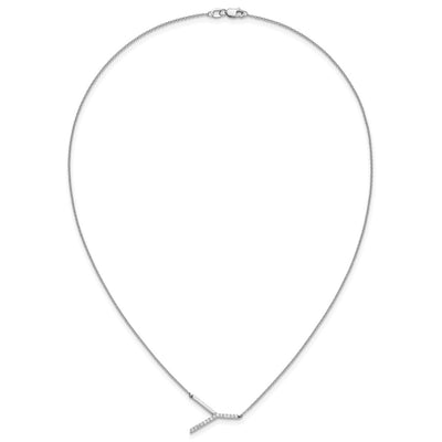 14K White Gold Sideways Diamond Initial Y Necklace