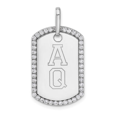 14K White Gold Personalized Diamond Dog Tag Charm