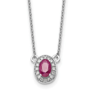 14k White Gold Diamond and Oval Ruby Halo Necklace (Style PM9948-RU-008-WA-18)