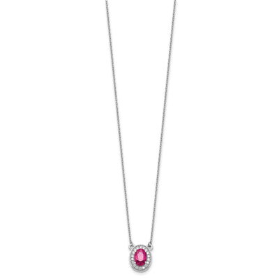 14K White Gold Diamond and Oval Ruby Halo Necklace, 18 x 11mm