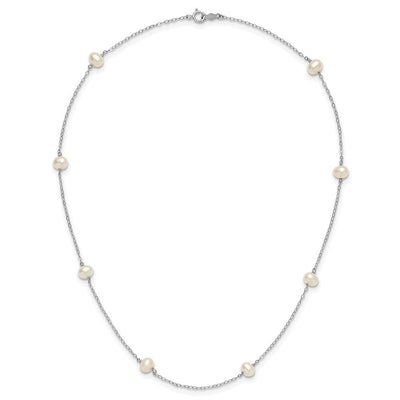 14K White Gold White Near Round Freshwater Cultured Pearl 8-station Necklace