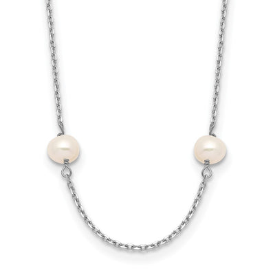 14K White Gold White Near Round Freshwater Cultured Pearl 8-station Necklace