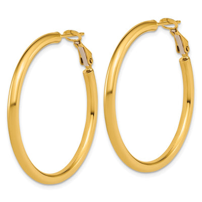 14K Polished Round Omega Back Hollow Hoop Earrings